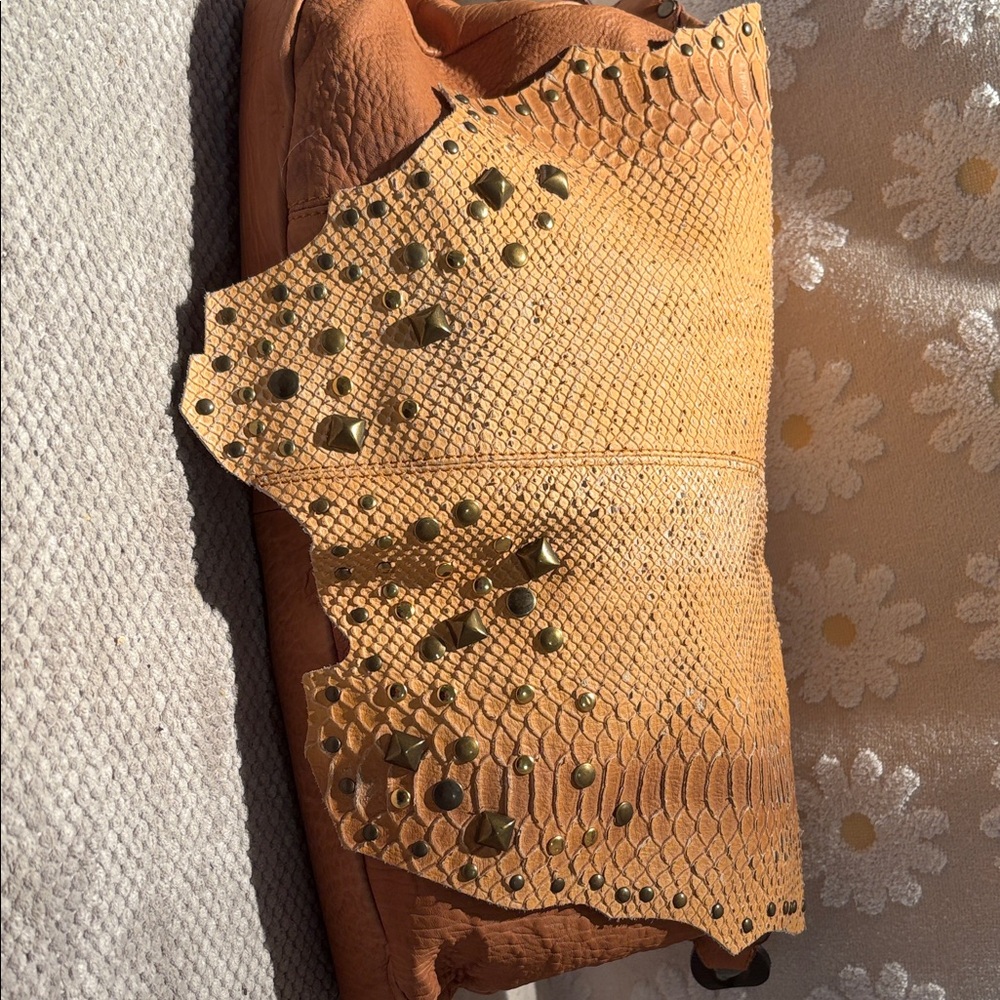 Vintage Studded Tan leather studded Shoulder Bag